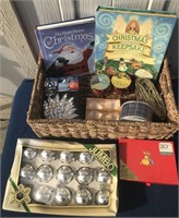 Basket of Christmas Items- Books, Lights,
