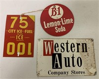 B-1 fan pull & Western Auto & city ice metal adv.