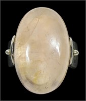 Sterling silver large cabochon rose quartz ring,