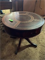 Round Inlaid Leather Drum Top Table