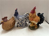 3 Chickens/Roosters Cloth, Ceramic Resin