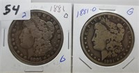 2 - 1881-O Morgan silver dollars