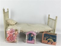 Antique Folding Doll Bed And Plastic Toys