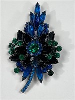 Vintage blue, green, black color brooch. Juliana?