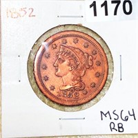 1852 Coronet Head Large Cent UNCIRCULATED RB