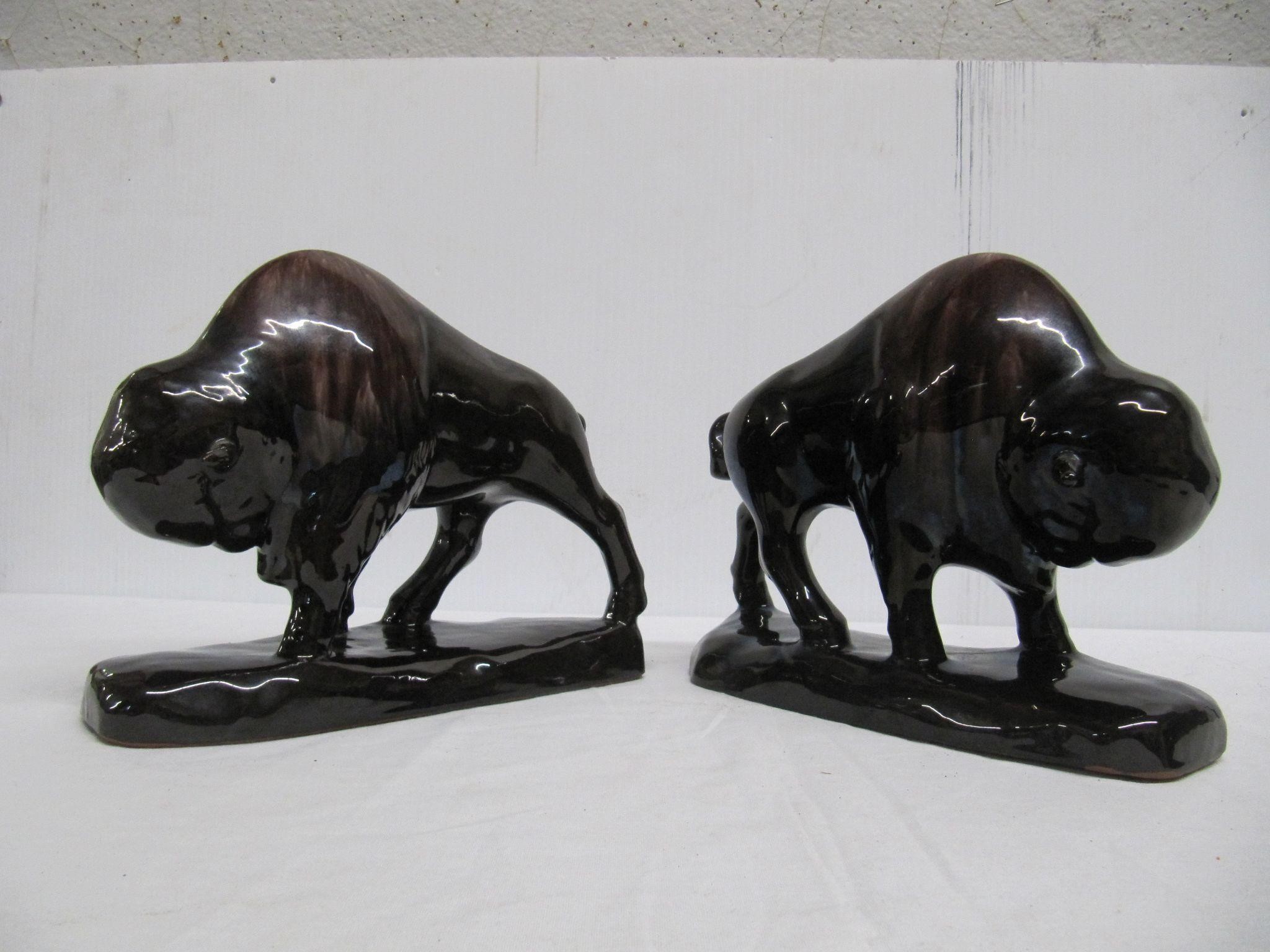 C.C.C. CANADIAN POTTERY BUFFALO BOOKENDS