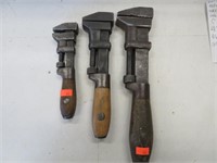 3 wooden Monkey wrenches, upto 10 1/2"