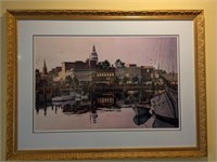 Harbor scene 43 by 33 signed bollinger