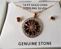 18KT GOLD OVER STERLING DIAMOND EARRING*NECKLACE