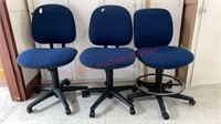 3 Rolling, adjustable, Swivel Office Chairs Blue