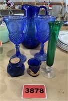 Assorted Glassware, 5 Pcs. Blue Glass
