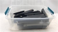 Assorted Remote Controls In Plastic Tote W/ Lid