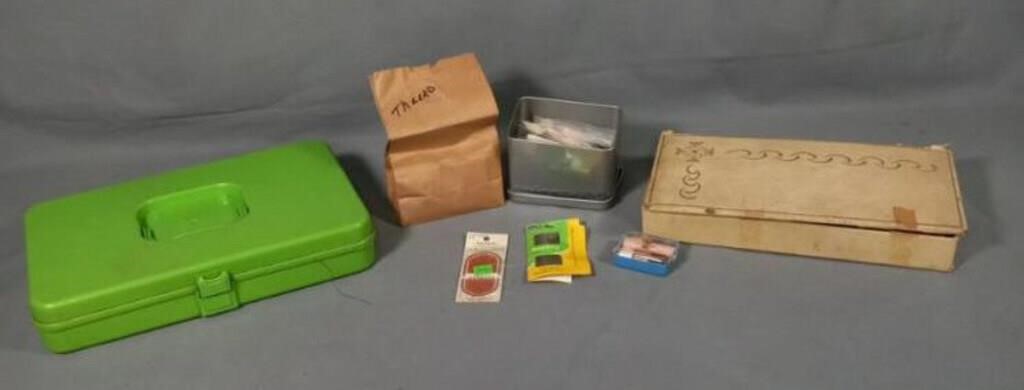 Green Sewing Box, full of sewing items, White Box