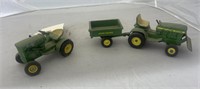 2 Toy John Deere Lawn Tractors & 1 Trailer