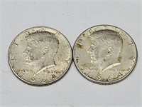 (2) 1964D Kennedy Silver Half Dollar Coins