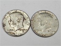 (2) 1964 and 1964D Kennedy Half Dollar Siver Coins