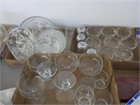 3 Boxes of clear glass, sherbets, etc.
