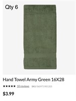 6 x Hand Towel Army Green 16X28  - 100% Cotton