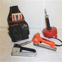 Sewer Snake, Hand & Electric Stapler, Tool Pouch &