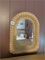 SMALL MIRROR WITH WICKER FRAME, 16" TALL