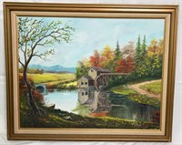 Acrylic Painting Of Creek Scene Framed & Signed