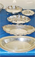 5 SILVERPLATE SERVING PIECES: BOWLS, TRAYS, ETC.