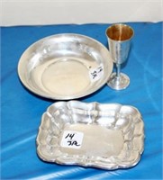 3 STERLING SILVER PIECES: BOWL, DISH, CORDIAL