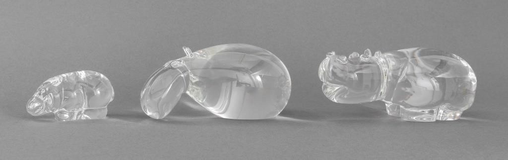 Steuben Glass Hippo Sculptures, 3