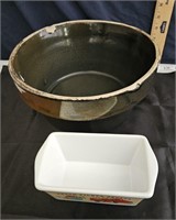 brown crock bowl (as is) & white baking dish