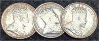(3) Canada Silver 5 Cent Coins