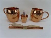 5 Pc Copper Moscow Mule Set, 2 4" Mugs, 2 Straws &