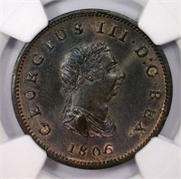 GREAT BRITAIN: 1806 Soho Half Penny NGC MS64+
