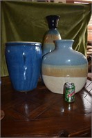3 Large Blue Toned Ceramic Pots  Tallest is 26"