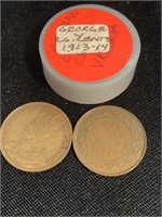 George V Canadian large copper pennies.