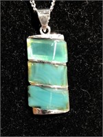Art glass necklace on silver chain