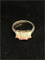 Triple stone white opal ring in sterling silver
