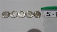 5) Kennedy Half Dollars, 1965, 66, 67 No Mint +