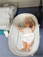Wicker Bassinet w/Baby Doll