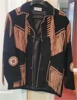 T4 West Women's Leather Fringe Beaded Jacket