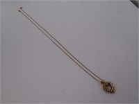 14kt Gold 17" thin Necklace w Heart Bling Pdt 1.9g