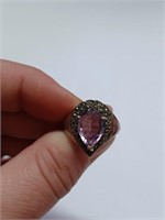 Vtg. Amethyst  Color Cocktail Ring Marked 925-