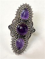 Sterling Silver 3 Stone Amethyst 10 Grams Size 7