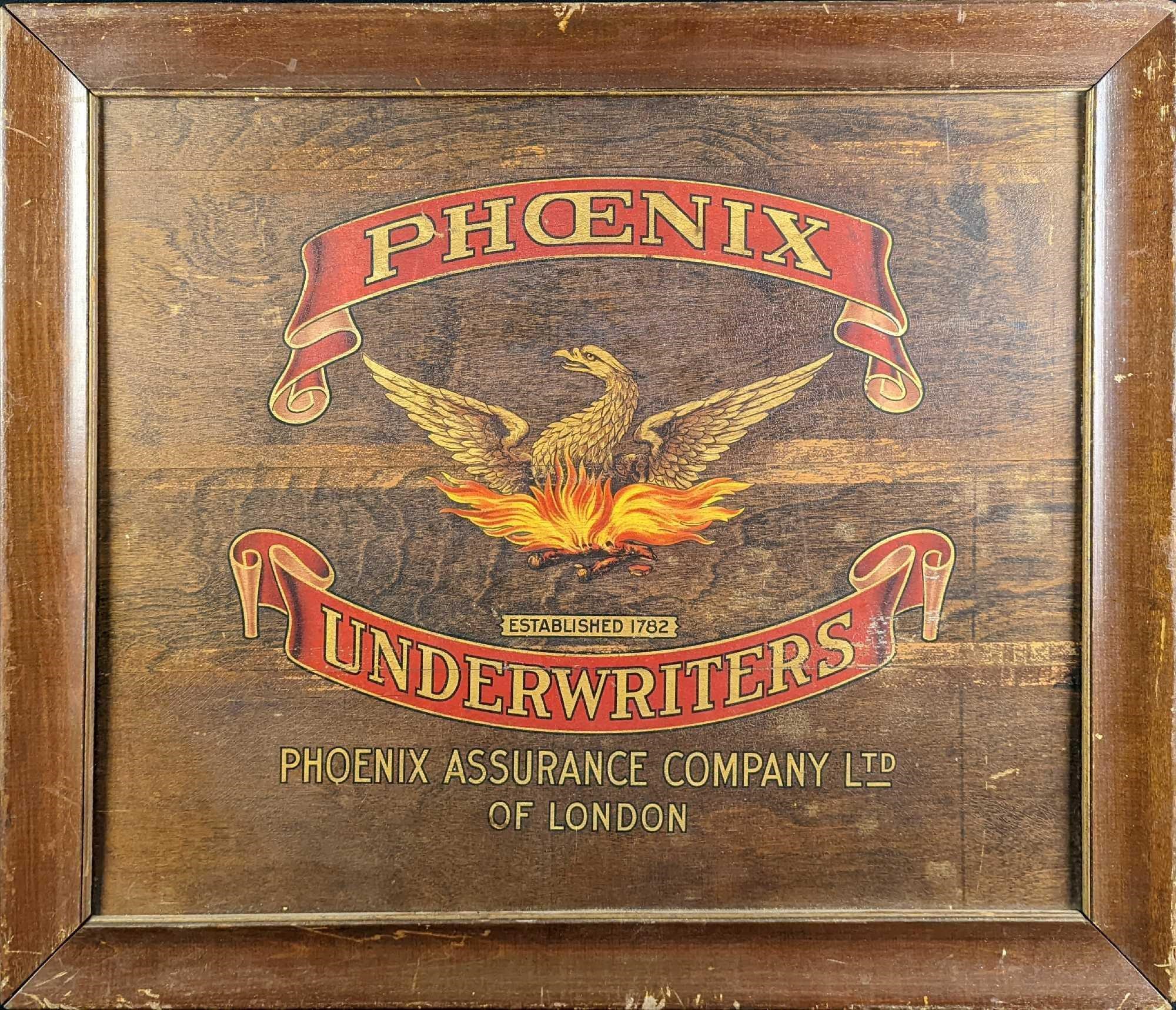 Vintage Rustic Wooden Phoenix Underwriters Sign