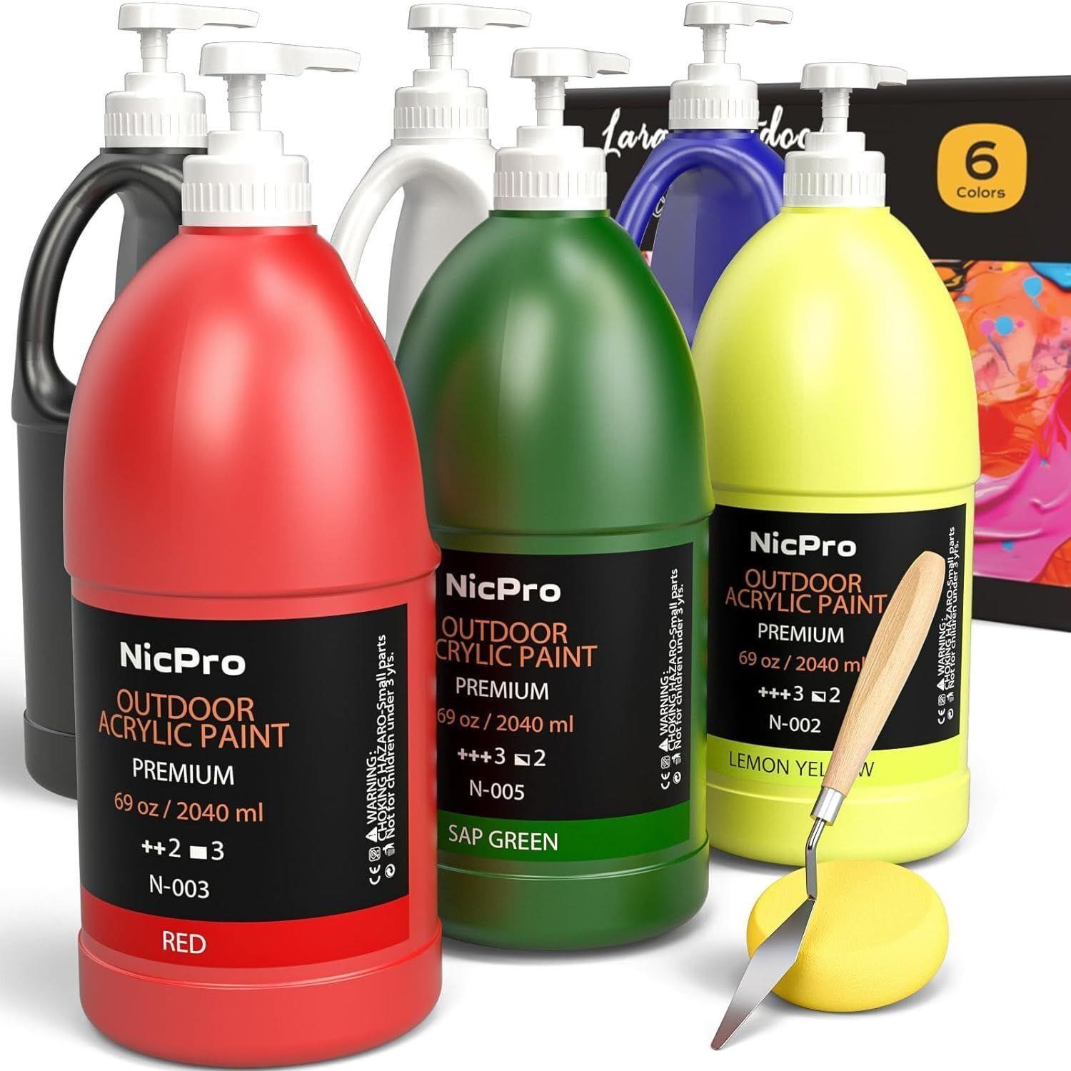 Nicpro 6 Colors Large Outdoor Acrylic Paint Set