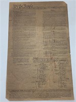 Vintage US Constitution reproduction on antique