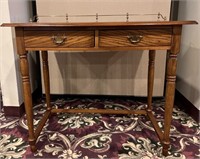 Oak Entry Table Desk w/ Brass Embellishments