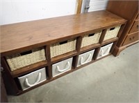 8 Place Wooden Cubby Unit w/ (4) Woven Baskets