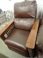 Leather Accent Reclining Chair w/ Wooden Arms