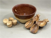 Lot of small Wooden Bowls, and Stoneware Bowl