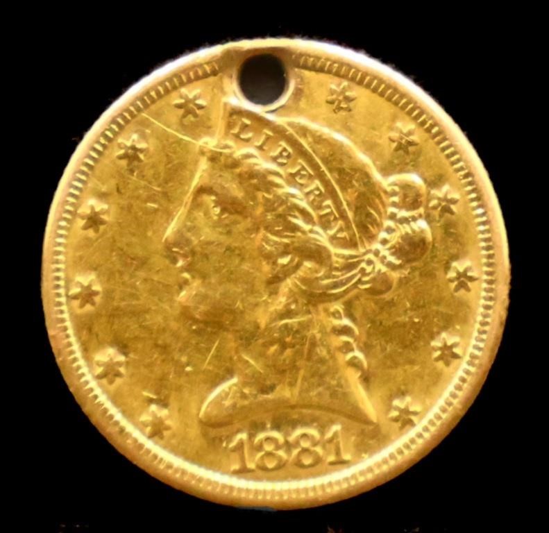 1881 $5 gold coin